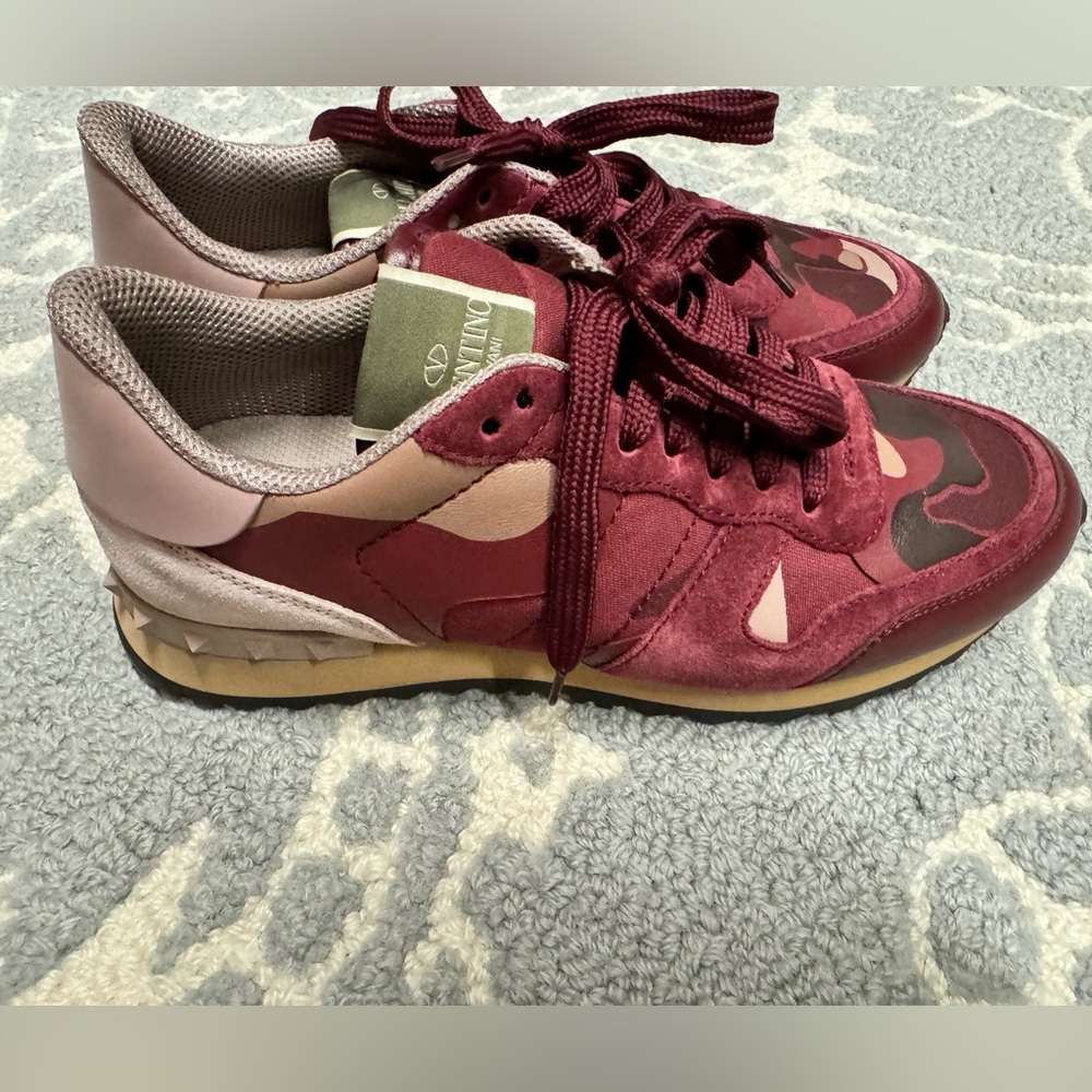 Pre-Loved Valentino Rock Stud sneakers with maroon army accents!